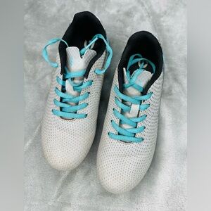 Kids DSG Soccer Cleats, size 1, Gray with blue laces